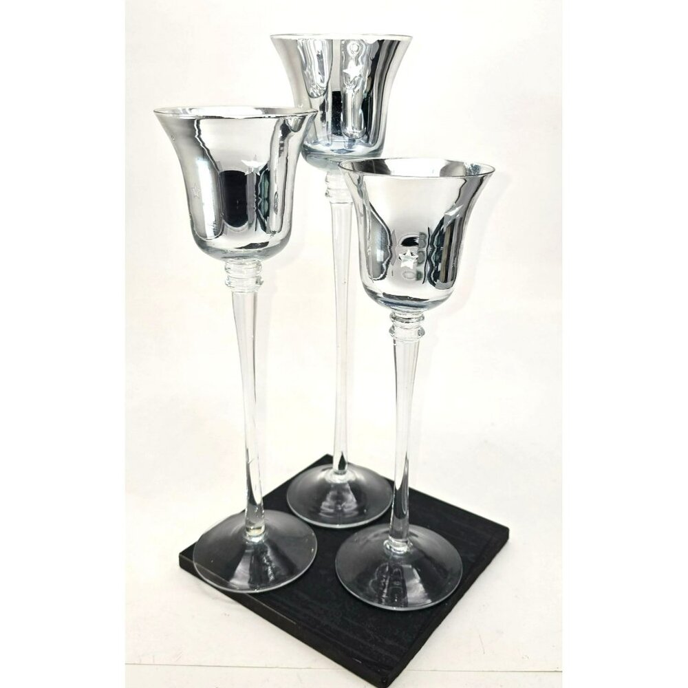 Silver Mercury Glass Candle Holders Stars Motif Varying Heights Set of 3 JJ3805